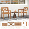 Acacia wood patio dining chairs with ergonomic backrest and smooth armrests, perfect for outdoor relaxation on porches.