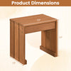 Compact outdoor garden bench dimensions, 18" wide and 17" high, featuring a sturdy wooden frame for versatile use.