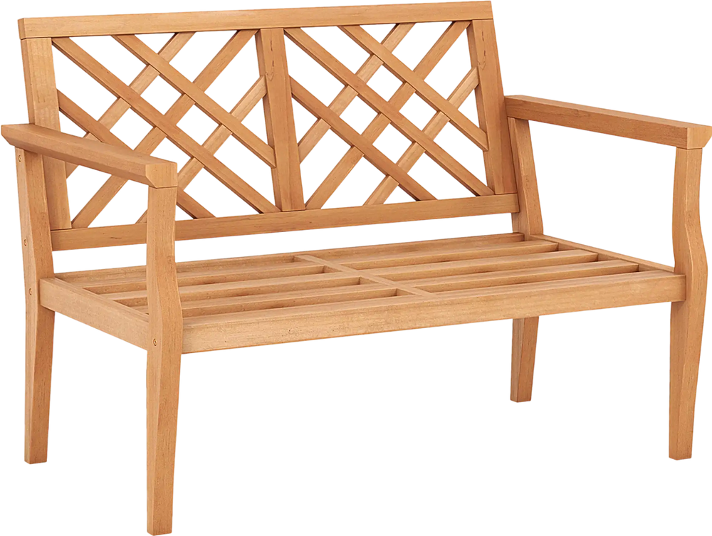 Outdoor Garden Bench 2-Person Teak Wood Bench with Comfy Armrests and Backrest