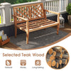 Teak wood outdoor garden bench for two with comfy armrests and backrest, perfect for patios and yards.