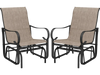 Set of 2 outdoor glider chairs with high backrest, breathable mesh fabric, and sturdy black metal frame for patio.