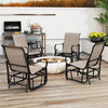 Set of two outdoor glider chairs with high backrest, breathable mesh fabric, and metal frame for patio relaxation.