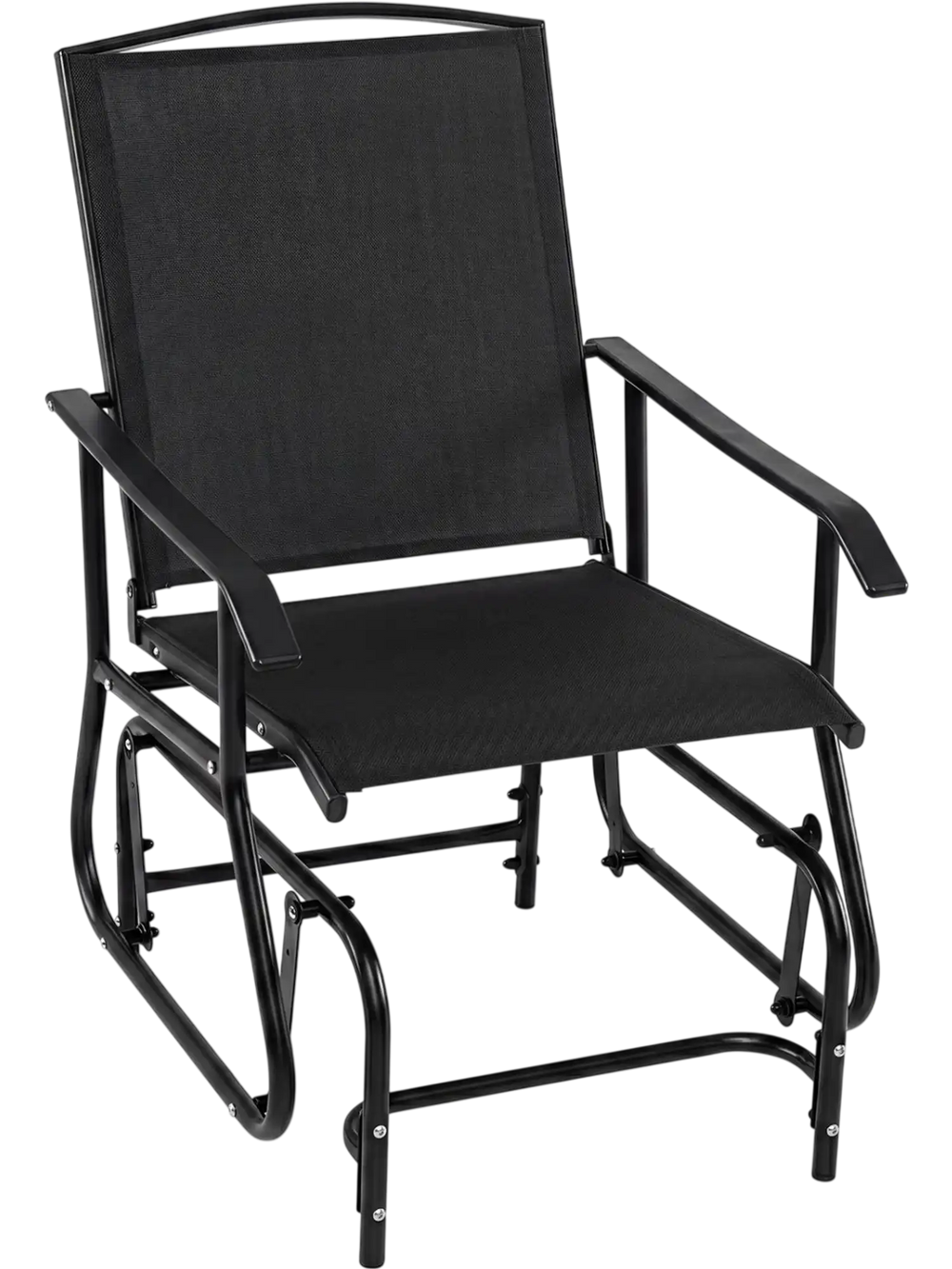 Single Tangkula outdoor glider chair with inclined backrest and sturdy metal frame, perfect for relaxing on the deck or.