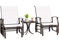 Set of 2 outdoor glider chairs with beige fabric, ergonomic backrest, and sturdy metal frame, perfect for patio.