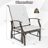Outdoor glider chair dimensions with ergonomic backrest, beige fabric, and sturdy metal frame for poolside relaxation.