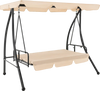 Convertible 2-seat outdoor swing chair in beige with adjustable canopy, perfect for garden or backyard relaxation.
