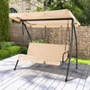 Beige 2-seat outdoor convertible swing chair with adjustable canopy, ideal for garden and backyard relaxation.