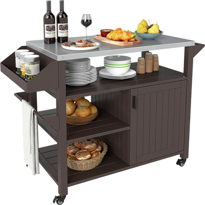 Costway Outdoor Grill Cart Storage Cabinet Shelves Stainless Steel Top 46323017 New