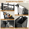 Outdoor grill cart with stainless steel tabletop, featuring 6 hooks, spice rack, towel rack, and garbage bag holder for convenience.