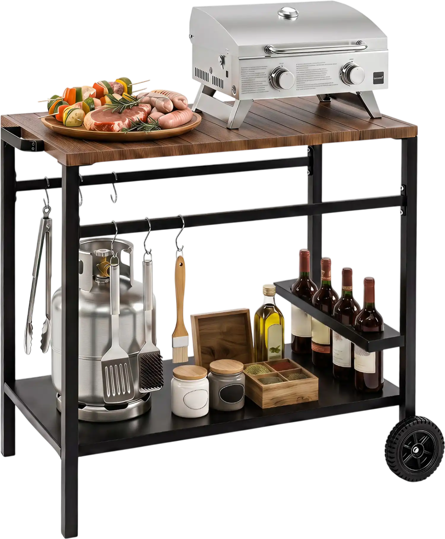 Costway Outdoor Grill Cart Patio Garden Kitchen Island w/ Spice Rack Hooks 83092131 New