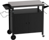 Outdoor grill cart with stainless steel top, 2-door cabinet, and wheels for easy mobility during BBQ camping.