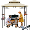 Outdoor grill gazebo with beige canopy, featuring two side shelves and hooks for tool organization, perfect for.