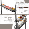 Two bar tables with a large storage basket and 10 hooks for organizing tools in the outdoor grill gazebo.