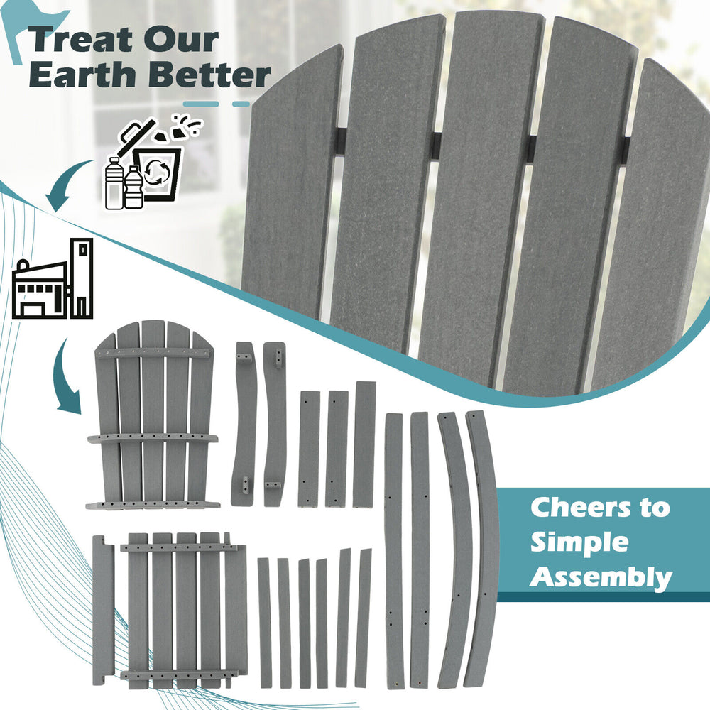 30-inch gray HDPE outdoor bar stool with armrests, footrest, and slatted design for comfort and easy assembly.