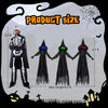 Outdoor Halloween witch decoration with LED lighted faces, featuring a faceless design and wear-resistant fabric for durability.