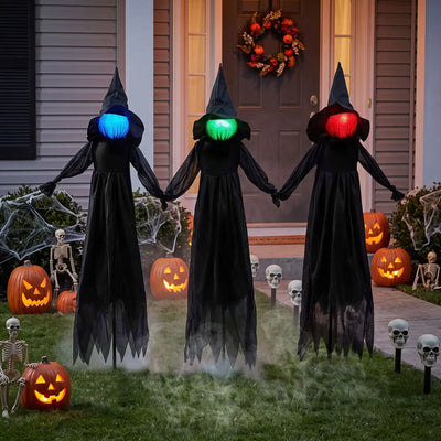 Costway Outdoor Halloween Witch Decoration LED Lighted Face 89284036 New