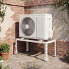 Outdoor heavy-duty AC base for 9000-36000 BTU ductless air conditioners, featuring adjustable layout and stable metal construction.