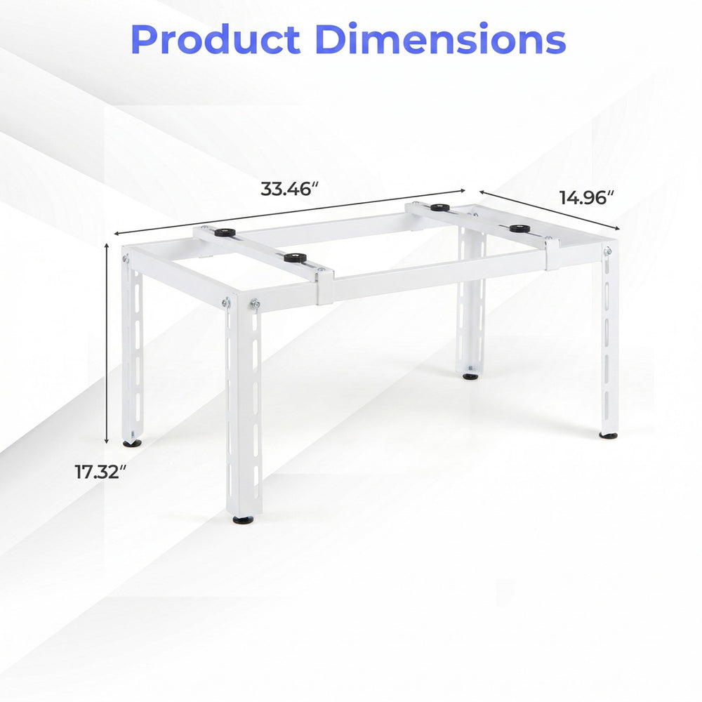 Adjustable outdoor heavy-duty AC base with powder-coated metal construction, designed for 9000-36000 BTU ductless units.