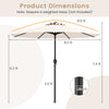 Outdoor heavy-duty market umbrella dimensions with beige polyester canopy and metal frame for backyard or beach use.