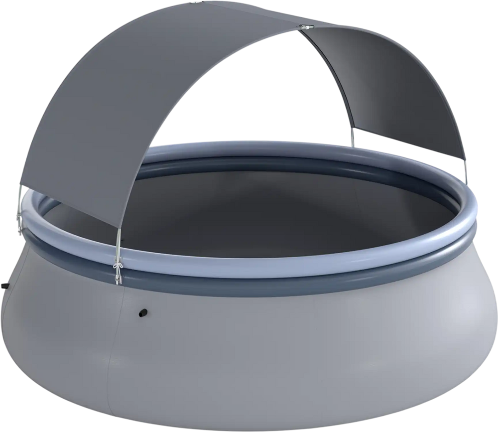 Round inflatable pool with sunshade canopy, made of premium PVC, ideal for backyard parties and summer relaxation.