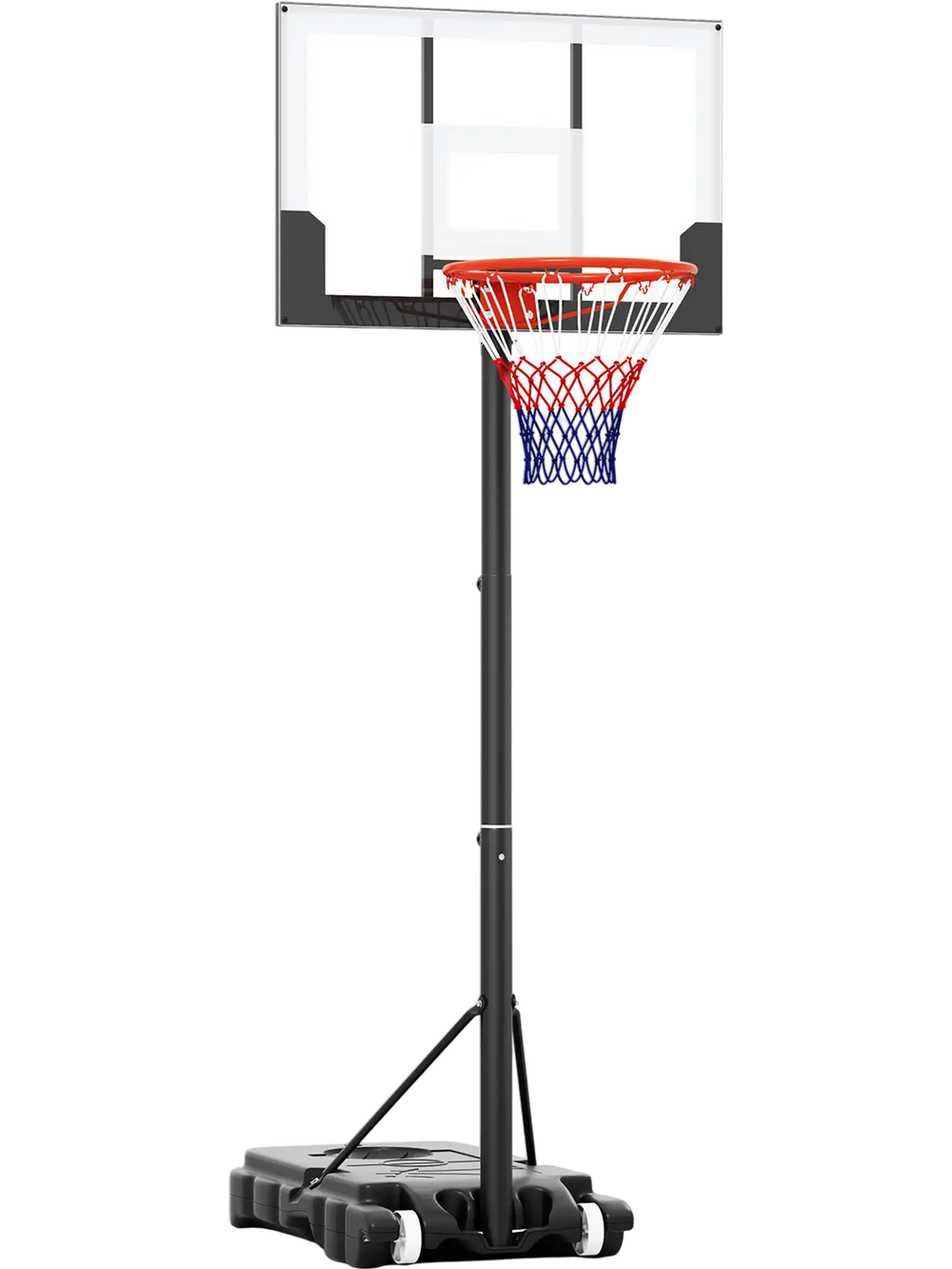 Portable adjustable basketball hoop system with shatterproof backboard, height 3.3-7 ft, suitable for kids and outdoor.