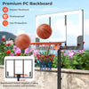 Portable adjustable basketball hoop with shatterproof PC backboard, suitable for kids, for outdoor play and stability.