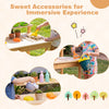 Wooden outdoor mud kitchen playset with accessories, featuring a sink and spacious tabletop for imaginative play.
