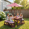 Outdoor Kids Wooden Picnic Table and Benches Set with Umbrella-Red - Gallery View 1 of 11