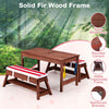 Outdoor kids wooden picnic table and benches set with umbrella features solid fir wood and rustic wood grain for versatile play.