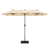 Large outdoor umbrella in beige with a sturdy black pole, ideal for shading gardens and patios.