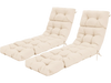 High back outdoor lounge chaise cushions in beige, 73"x22", featuring string ties for secure attachment.