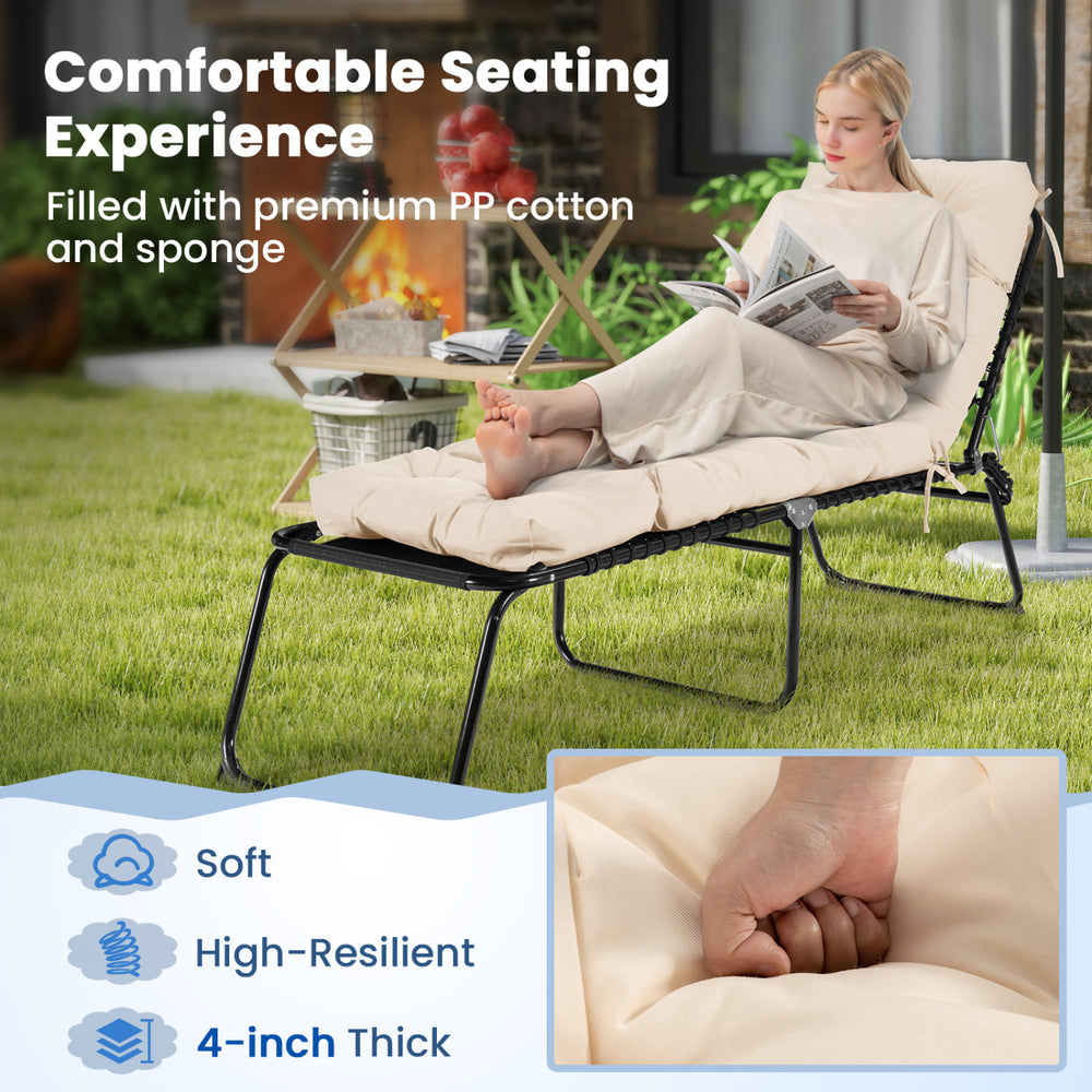 Outdoor lounge chaise cushion in soft, high-resilient PP cotton, 73"x22", 4-inch thick for comfortable seating.