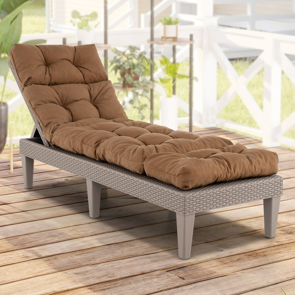 Outdoor Lounge Chaise Cushion with String Ties for Garden Poolside-Brown - Gallery View 1 of 10