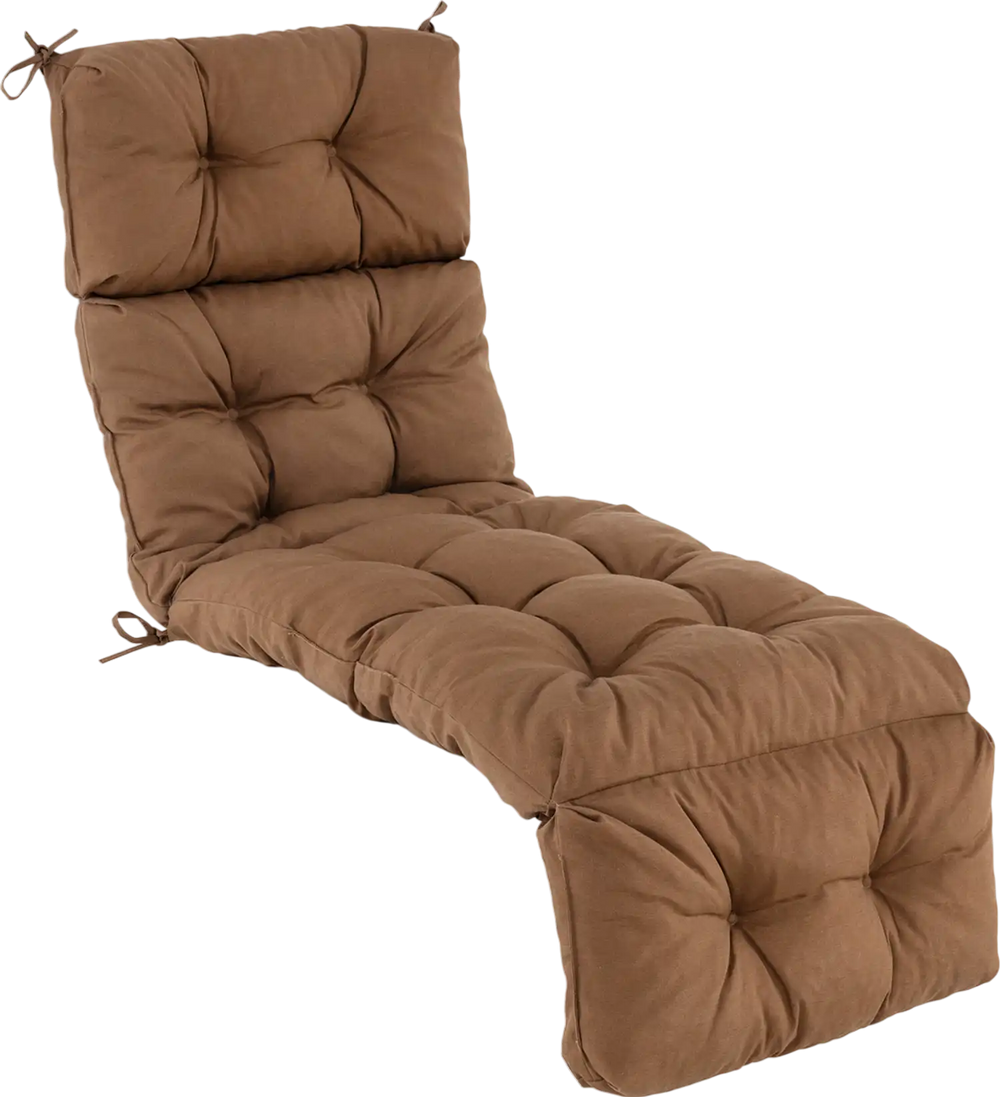 Brown outdoor lounge chaise cushion with string ties, featuring thickened high resilience cotton for comfort and.