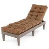 Brown outdoor lounge chaise cushion with string ties, featuring thickened high resilience cotton for optimal comfort.