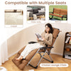 Brown outdoor lounge chaise cushion with string ties, featuring breathable, waterproof fabric for garden and poolside.