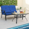 Outdoor Loveseat Chair Set with Coffee Table and Seat Back Cushions-Navy - Gallery View 1 of 7