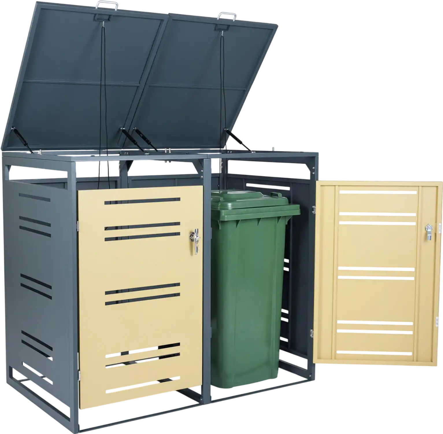 Costway Outdoor Metal Garbage Bin Storage Shed for 2 Trash Cans 70727389 New