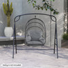 Outdoor metal swing stand in black with heavy-duty frame, designed for stability and suitable for various hanging.