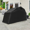 Black outdoor motorcycle shelter made of waterproof 600D Oxford fabric, ideal for motorbike storage and firewood.