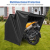 Outdoor motorcycle shelter in black, made of waterproof 600D Oxford fabric, providing versatile storage solutions.