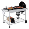 Outdoor movable grill table for 18/22 inch Weber kettle, featuring a spacious tabletop and convenient lid holder for.