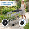 Outdoor movable grill table with spacious tabletop, adjustable clips, and 2 large non-slip wheels for easy mobility.