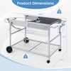 Dimensions of the outdoor movable grill table for 18/22 inch Weber kettle, featuring a spacious tabletop and storage.