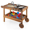 Close-up view of the Outdoor movable mud kitchen's realistic knobs and sink, crafted from fir wood for safe.