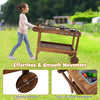 Outdoor movable mud kitchen with 2 rolling wheels and push handle, made of fir wood for kids' imaginative play.