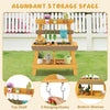 Outdoor mud kitchen for kids featuring a top shelf, 3 hooks, and ample storage for engaging playtime activities.