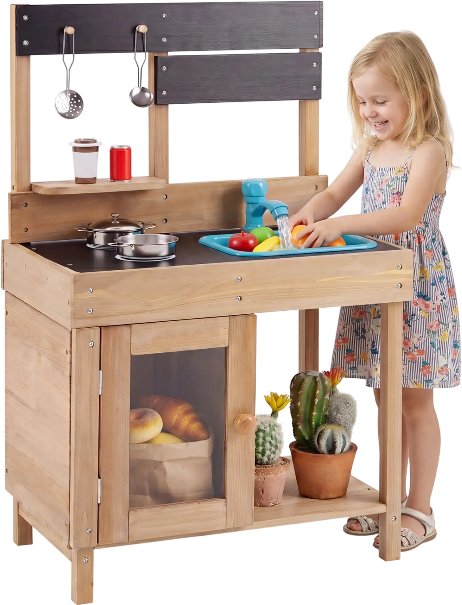 Costway Wooden Pretend Play Kitchen Storage Cabinet Shelf 71127320 New