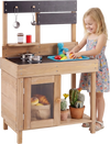 Wooden Play Pretend Kitchen with Stoves Storage Cabinet and Shelf