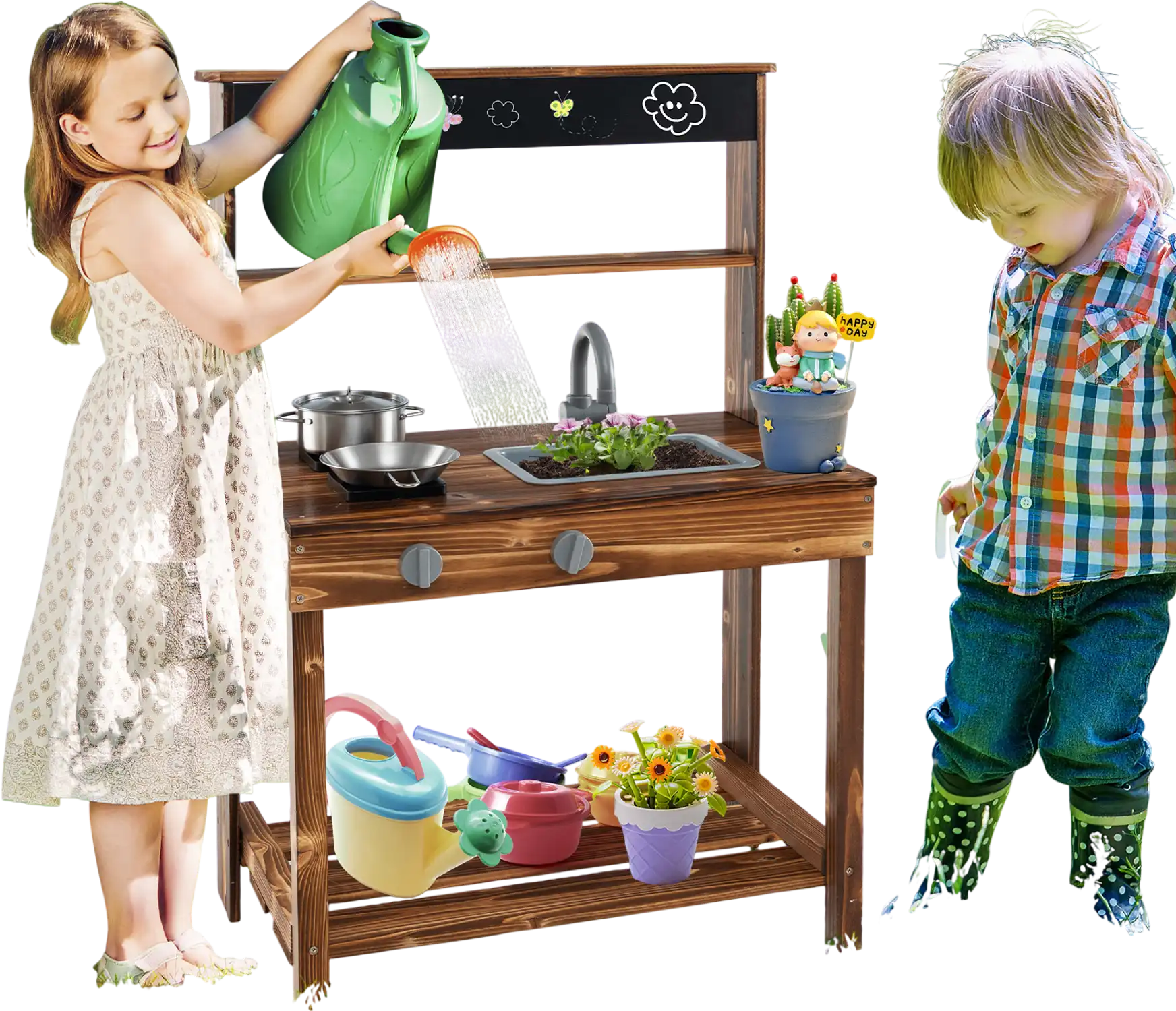 Costway Kids Outdoor Mud Kitchen Rotatable Faucet Removable Sink Natural 67318542 New